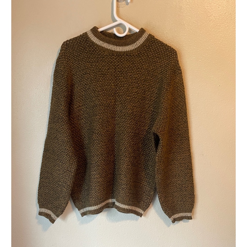 Vtg Jantzen Cobblestone Knits Wool Sweater Olive Green Textured XL Pullover USA